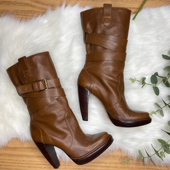 Michael Kors Brown Leather Boots 8.5 - Picture 1 of 8